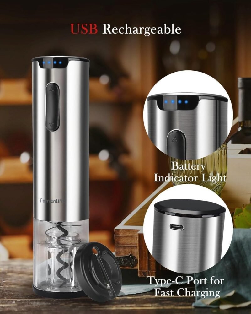 Electric Wine Opener Set With Stand - Premium Wine Gifts with Rechargeable Wine Opener, Foil Cutter, Pourer, Vacuum Stopper, and Elegant Package Box -Gift for Home Party Bar Outdoor - Image 4