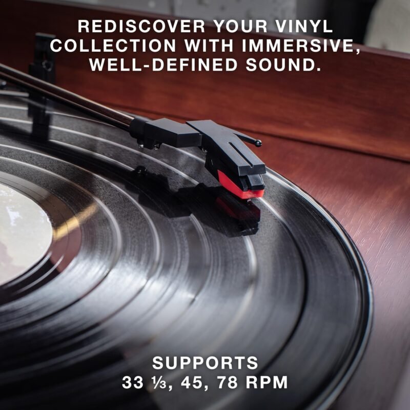 Victrola Nostalgic 6-in-1 Bluetooth Record Player & Multimedia Center with Built-in Speakers - 3-Speed Turntable, CD & Cassette Player, FM Radio | Wireless Music Streaming | Mahogany - Image 4
