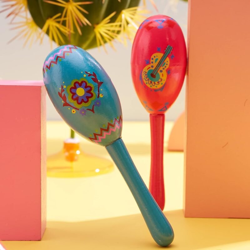 JOYIN 9 Pcs Fiesta Wooden Maracas 9 Designs Noisemaker for Cinco De Mayo Party Favors, Mexican Musical Fun, Carnivals, Taco Tuesday Event, Mexican Decorations, Luau Party - Image 9