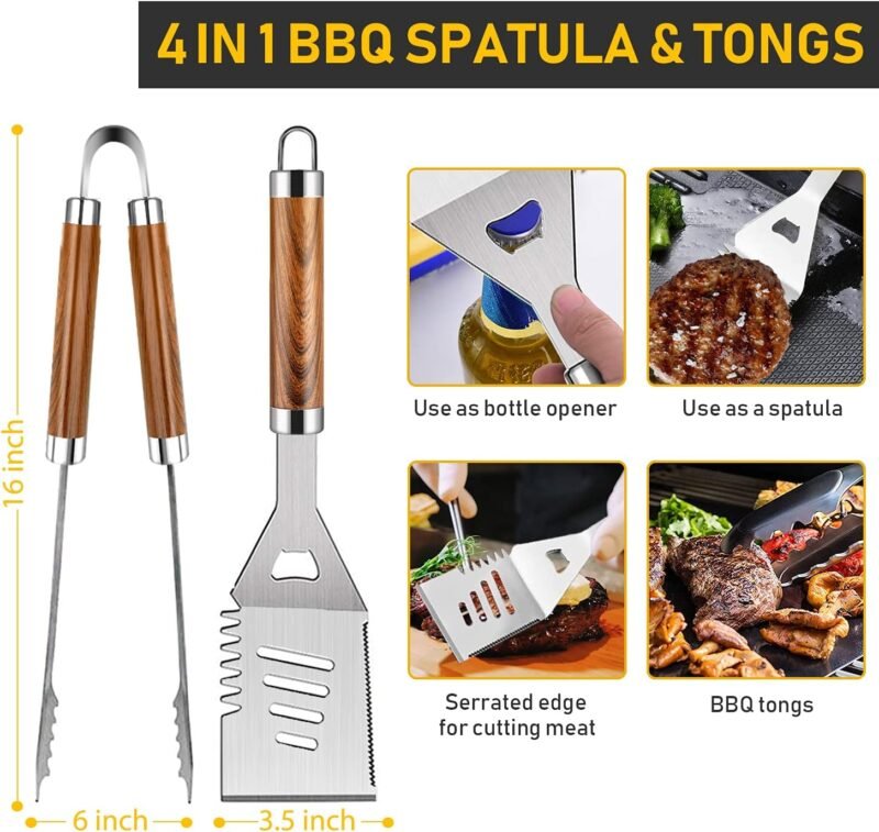 34Pcs Grill Accessories Grilling Gifts for Men, 16 Inches Heavy Duty BBQ Accessories, Stainless Steel BBQ Tools with Thermometer, Grill Mats for Backyard, BBQ Gifts Set for Men Women - Image 3