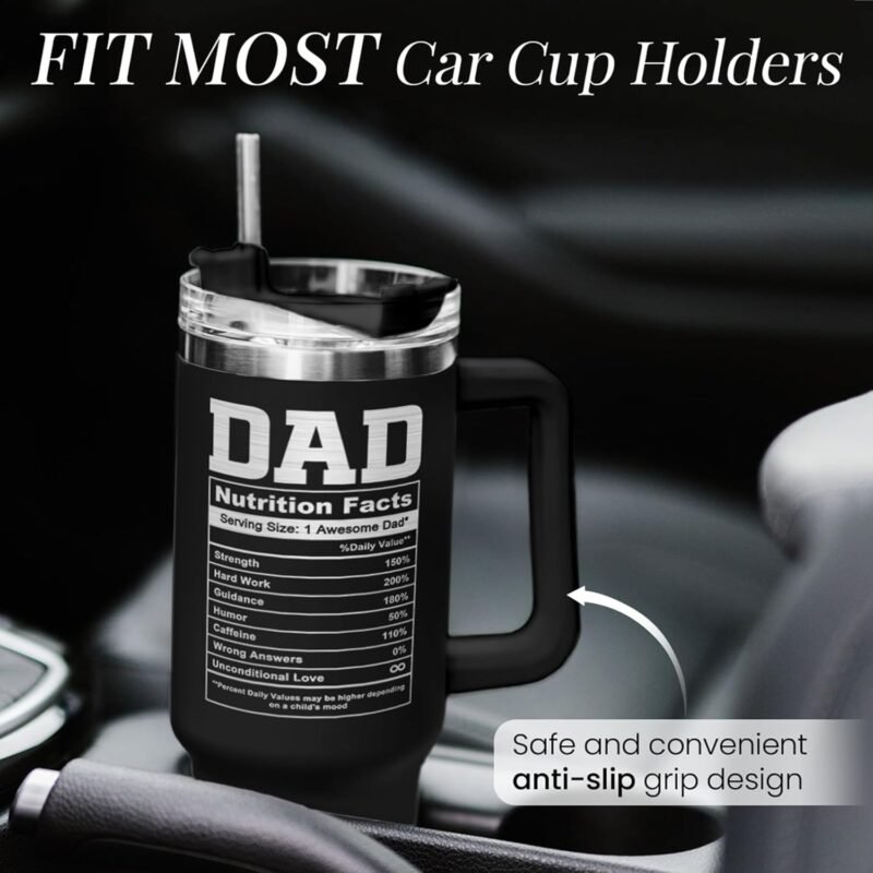 SANDJEST Best Dad Ever Tumbler 40oz Stainless Steel Insulated with Lid & Straw, Dads Gifts for Christmas Birthday Valentine Fathers Day, Father Coffee Cup Gift for Dad Daddy Father from Daughter Son - Image 6