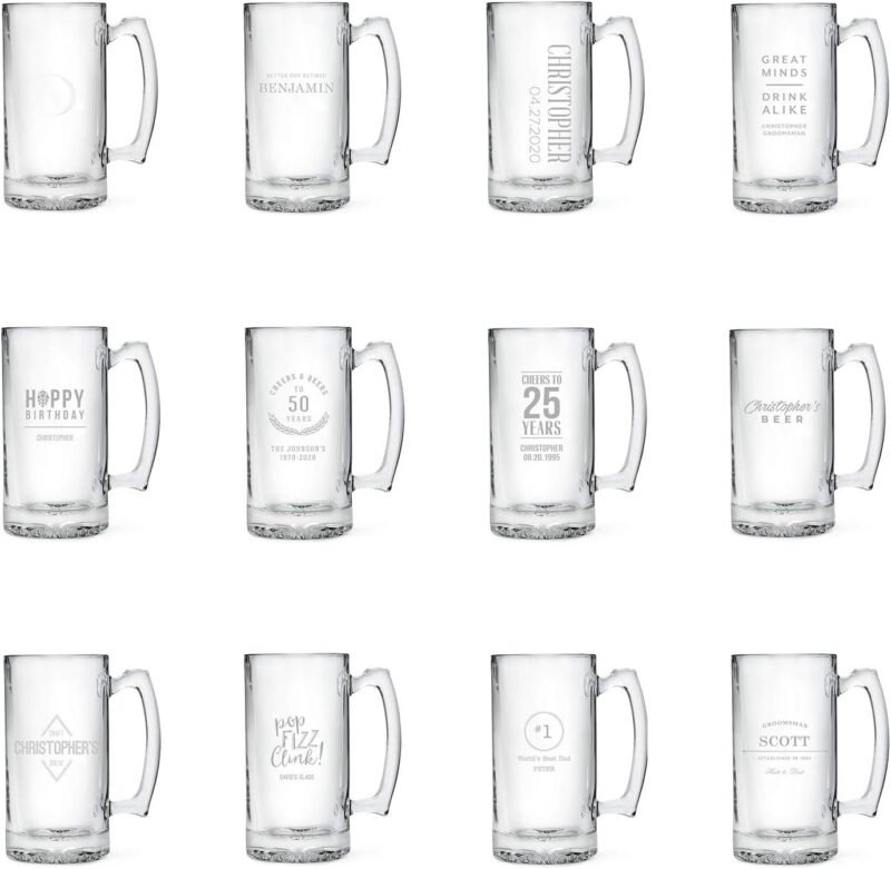 WEDDINGSTAR Personalized Large 25oz Glass Beer Mug Gift Custom Engraved Monogram (Non Customizable) - Image 3