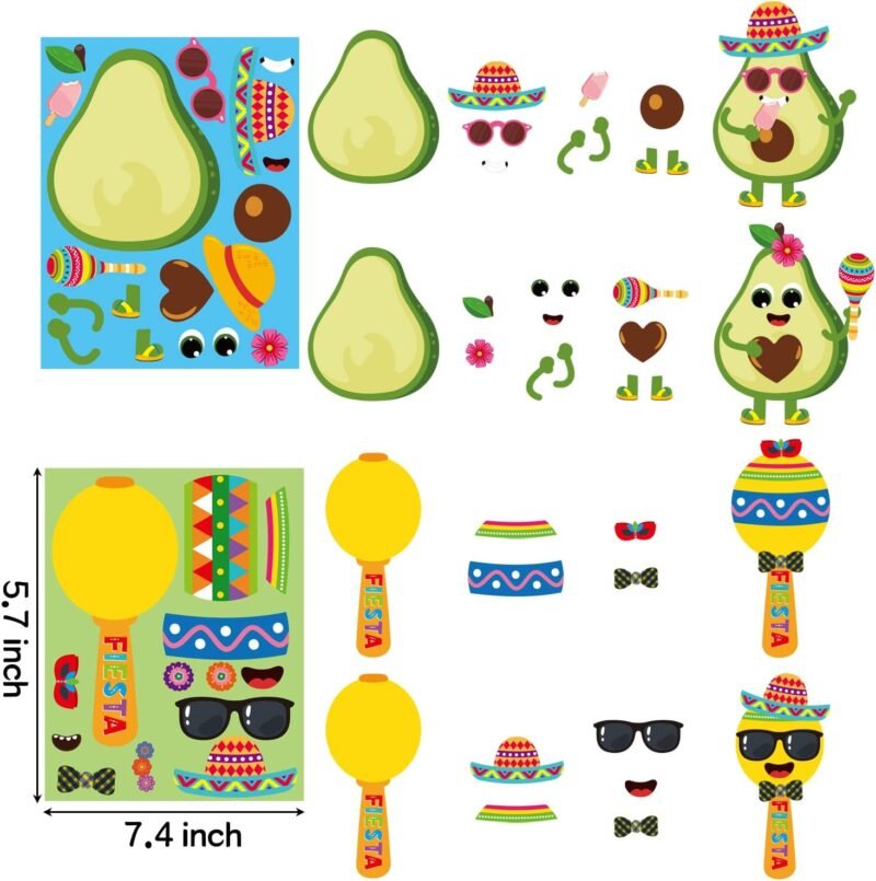 Haooryx 36Pcs Make Your Own Fiesta Stickers Sheet, Make a Face Stickers Game Mexican Fiesta Cinco De Mayo Taco Sticker Mix and Match Cactus Sticker for Kids Birthday Party Favor Gift Art Craft Rewards - Image 2