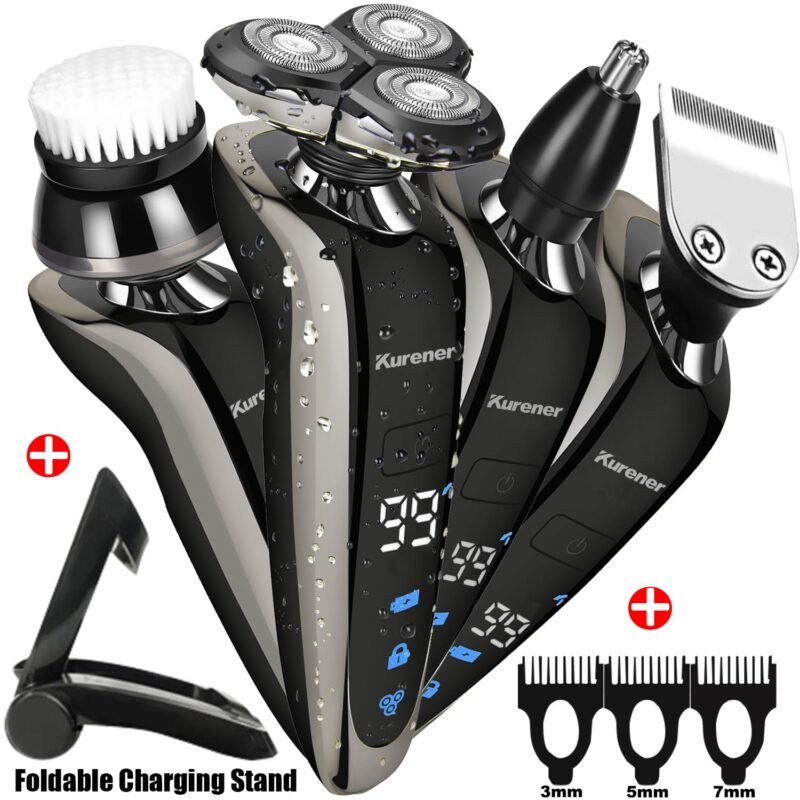 Electric Shaver Razor for Men Rechargeable 100% Waterproof Rotary for Shaving with Nose Trimmer Sideburns Trimmer Face Cleaning Brush - Image 2