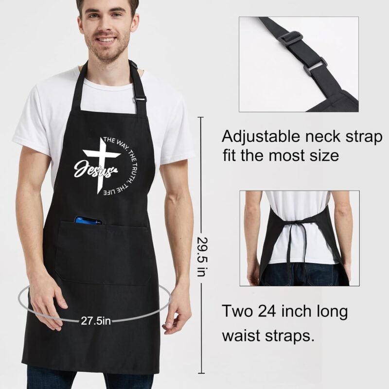 Funny Aprons for Men with Pockets, Mens Apron for Grilling BBQ Kitchen Cooking Gifts for Chef Dad Birthday Christmas - Image 5
