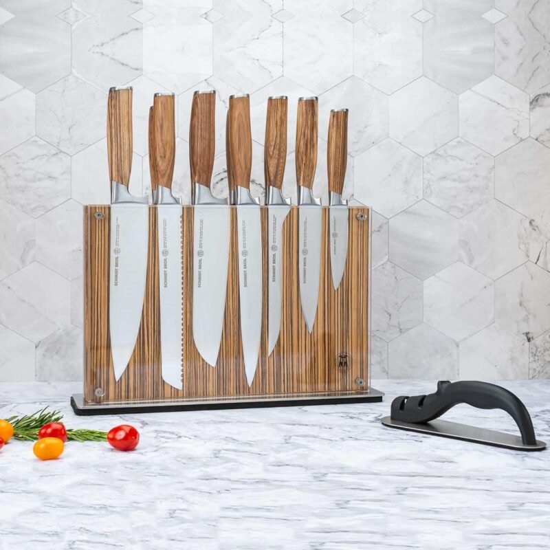 Schmidt Brothers - Zebra Wood, 15-Piece Kitchen Knife Set, High-Carbon Stainless Steel Cutlery with Zebra Wood and Acrylic Magnetic Knife Block and Knife Sharpener - Image 5