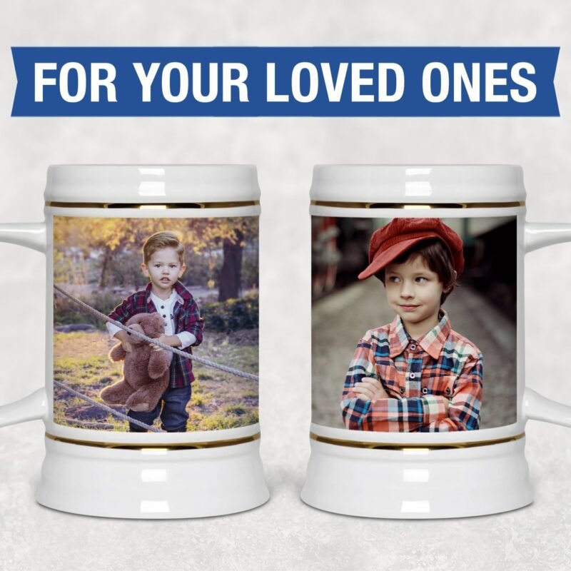 Personalized Beer Mug - Custom Beer Stein with Picture Text - Customized Photo Name Logo Mugs - 22oz Ceramic Freezer Cup with Handle - Fathers Day Anniversary Birthday Gifts for Men Him Dad Boyfriend - Image 5