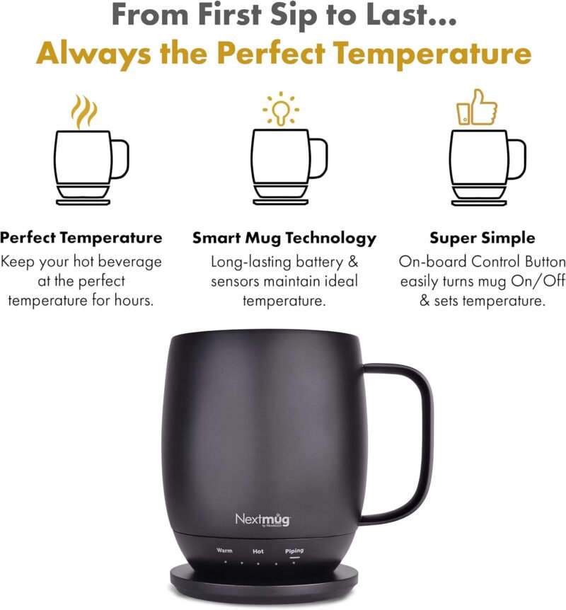 Nextmug - Temperature-Controlled, Self-Heating Coffee Mug (14 oz.) (Black) - Image 2