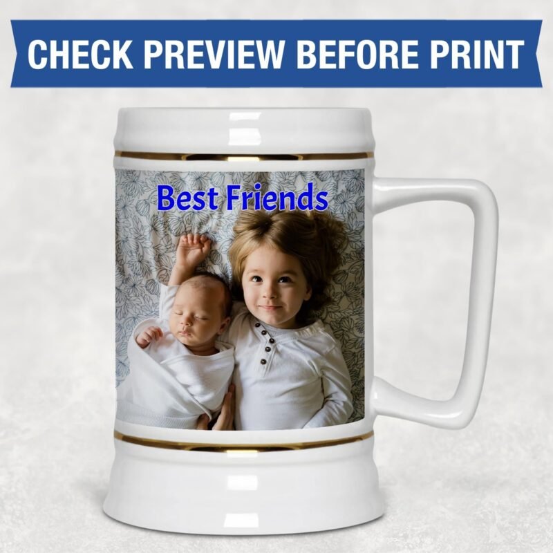 Personalized Beer Mug - Custom Beer Stein with Picture Text - Customized Photo Name Logo Mugs - 22oz Ceramic Freezer Cup with Handle - Fathers Day Anniversary Birthday Gifts for Men Him Dad Boyfriend - Image 4