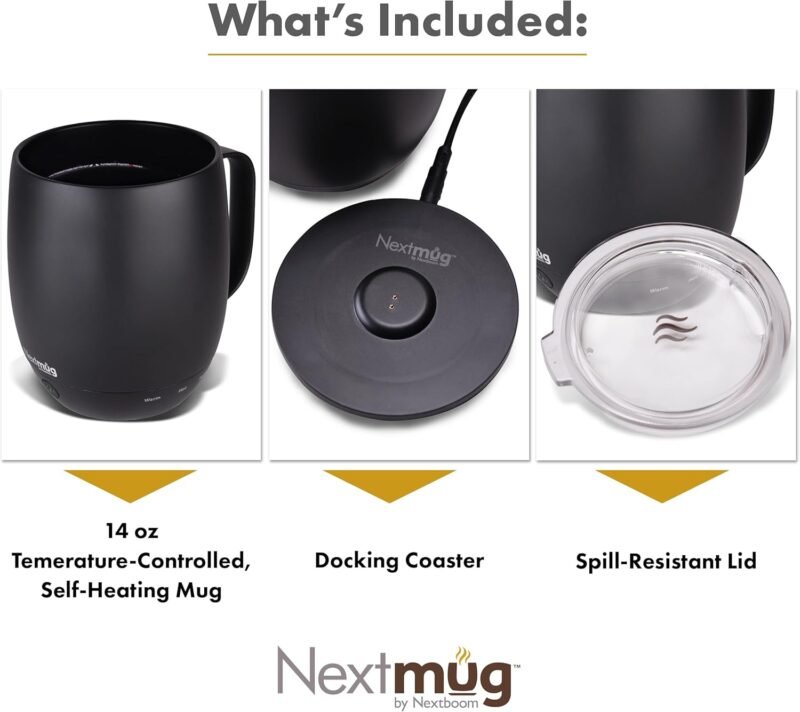 Nextmug - Temperature-Controlled, Self-Heating Coffee Mug (14 oz.) (Black) - Image 3