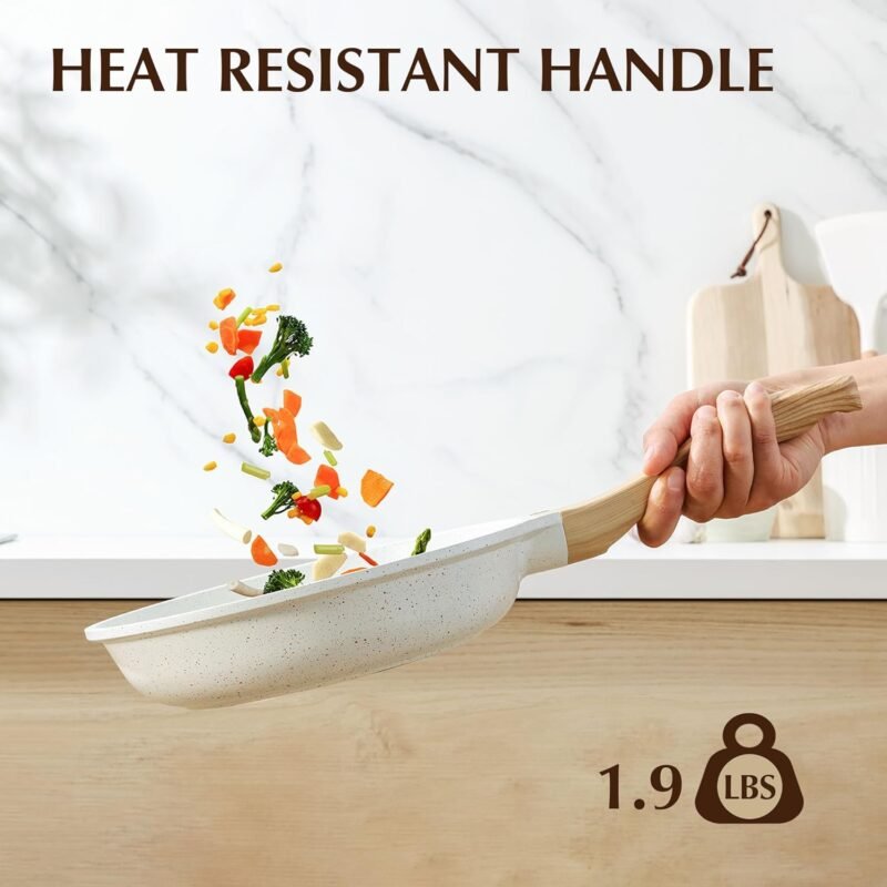 SENSARTE Nonstick Ceramic Frying Pan with Lid 8/9.5/11/12.5 Inch Omelet Pan Skillet, PFAS/PTFE/PFOA Free Healthy Non-toxic Chef's Pan Induction Compatible Egg Pan with Heat Resistant Handle - Image 5