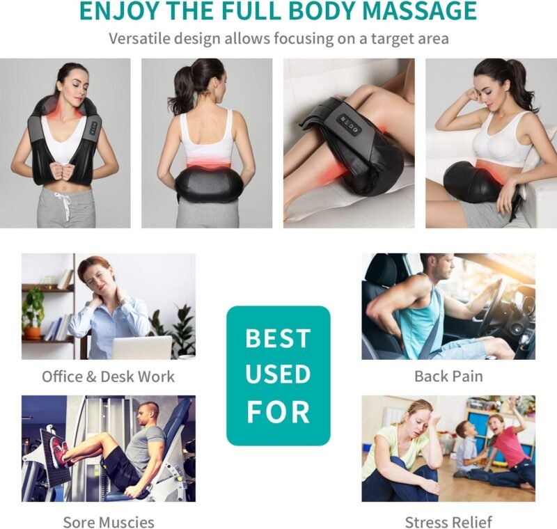 Shiatsu Neck and Back Massager with Soothing Heat, Nekteck Electric Deep Tissue 3D Kneading Massage Pillow for Shoulder, Leg, Body Muscle Pain Relief, Home, Office, and Car Use - Image 7