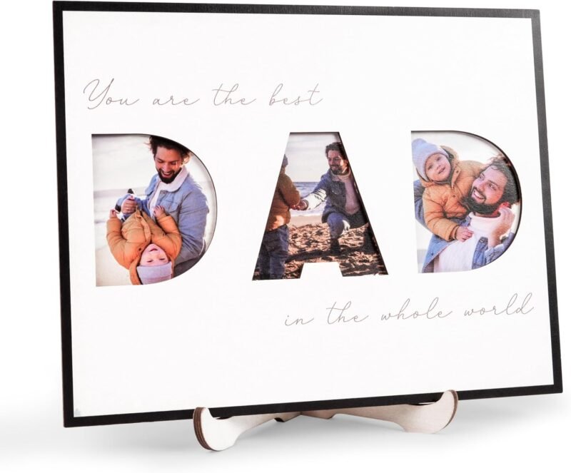 Father's Day Gift For Dad, Photo Frame DAD Sign For Table Decoration, Photo Fame From Daughter, Display 3 Photos 3x3 Inch, Father's Day Gift, Home Office Decoration (Picture Frame)