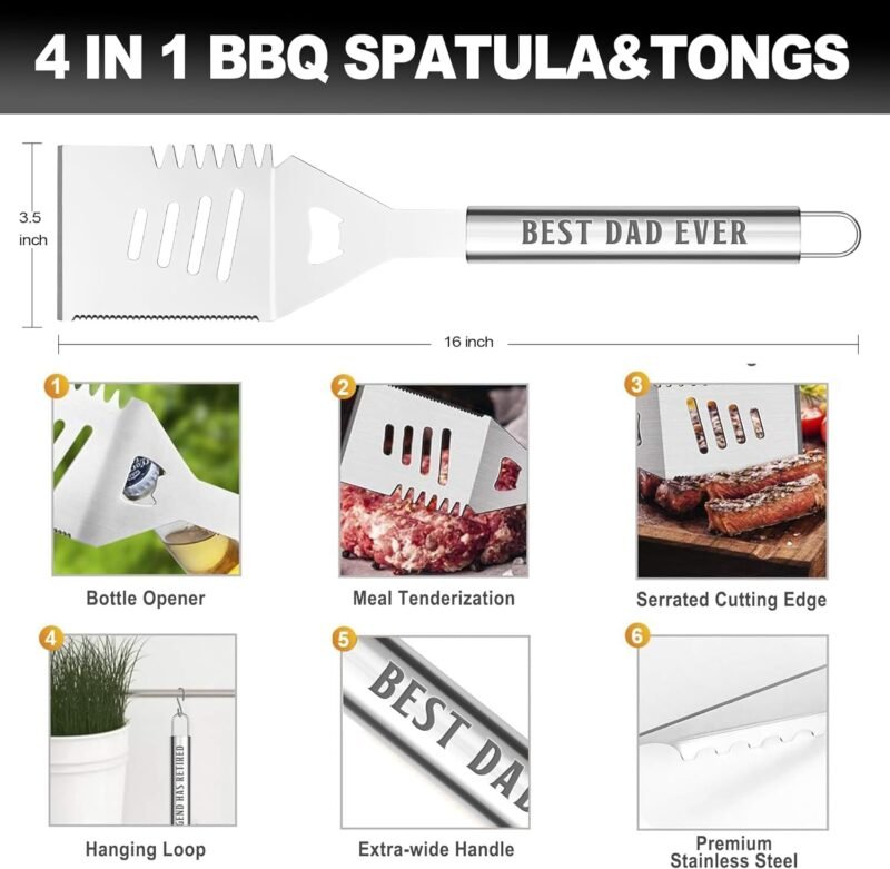 Fathers Day Dad Gifts from Daughter, Grilling Accessories, Heavy Duty Stainless Steel Grill Set BBQ Grill Tools for Outdoor Grill with Aluminum Case, Camping Grill Utensils Set Ideal Grilling Gifts - Image 3