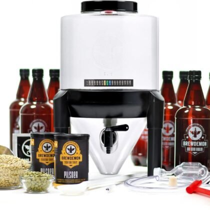 BrewDemon Craft Beer Brewing Kit Signature Pro with Bottles - Conical Fermenter Eliminates Sediment and Makes Great Tasting Home Brewed Beer - 2 gallon Twisted Monk Witbier Ingredients
