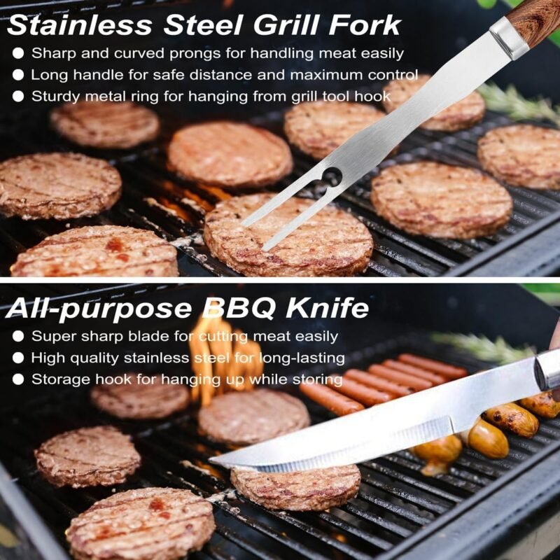POLIGO 22PCS Heavy Duty BBQ Grill Accessories Set, Non-Slip Grill Tools for Outdoor Grill Set Thicker Stainless Steel Grill Utensils Set, Deluxe Grilling Tools Set in Aluminum Case Ideal Gifts for Men - Image 5