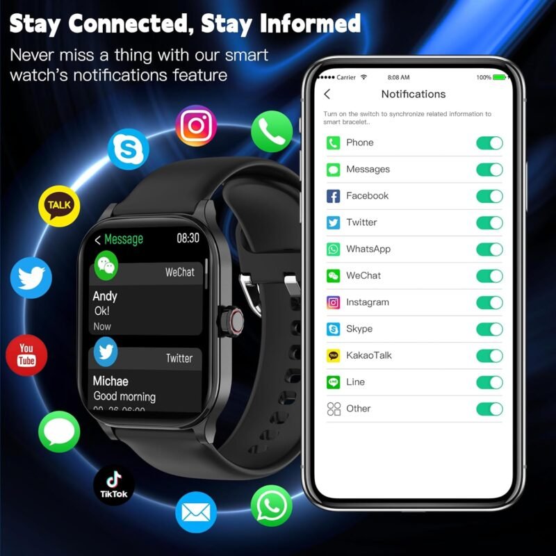 Smart Watch for Men Women(Answer/Make Call), Smartwatches with Heart Rate/SpO2/Sleep/Stress Monitor, IP68 Waterproof, 100+ Sports Mode Fitness Tracker, Compatible with Android and iPhone(Black, 2.01") - Image 2