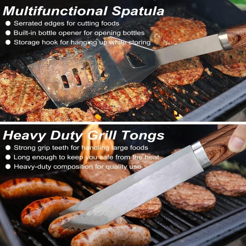 POLIGO 22PCS Heavy Duty BBQ Grill Accessories Set, Non-Slip Grill Tools for Outdoor Grill Set Thicker Stainless Steel Grill Utensils Set, Deluxe Grilling Tools Set in Aluminum Case Ideal Gifts for Men - Image 4