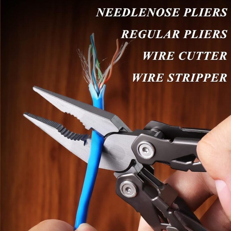 15-in-1 Multi Tool Pocket Knife, Tactical Multitool Knife Pliers, Camping Survival Gear with Knife Saw Scissors Serrated Blade Bottle Can Opener Screwdrivers Safety Lock, Unique Gifts for Men - Image 3