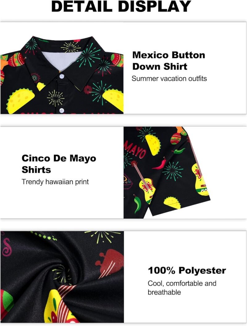 Cinco De Mayo Shirts for Men Mexico Button Down Shirt Hawaiian Tropical Tees Summer Short Sleeve Outfit - Image 6