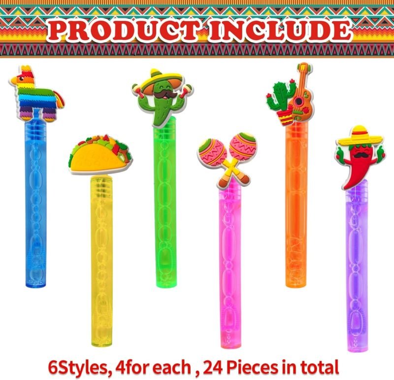 24Pcs Mexican Fiesta Party Favors Bubble Wands for Cinco De Mayo Fiesta Birthday Party Supplies,Mexican Mini Bubbles Wand Toys,Taco Party Classroom Prizes Pinata Goodie Bag Stuffers Gifts - Image 2
