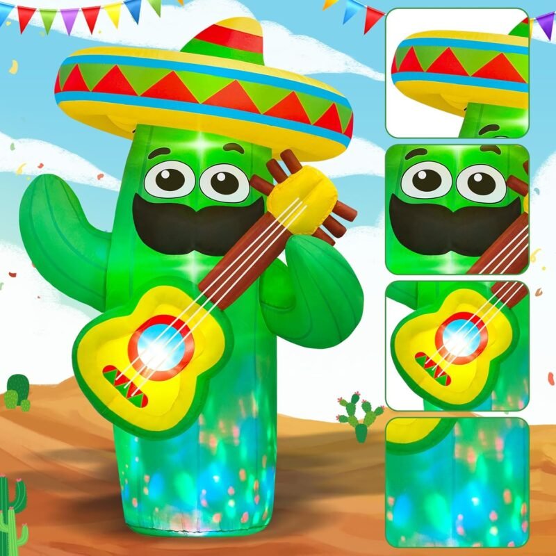 Danxilu 6 FT Cinco De Mayo Inflatables Outdoor Decoration, Blow Up Inflatable Cactus with Taco Sombreros Guitar Built-in LEDs for Indoor Yard Garden Lawn May 5 Fiesta Mexican Decorations Party - Image 6