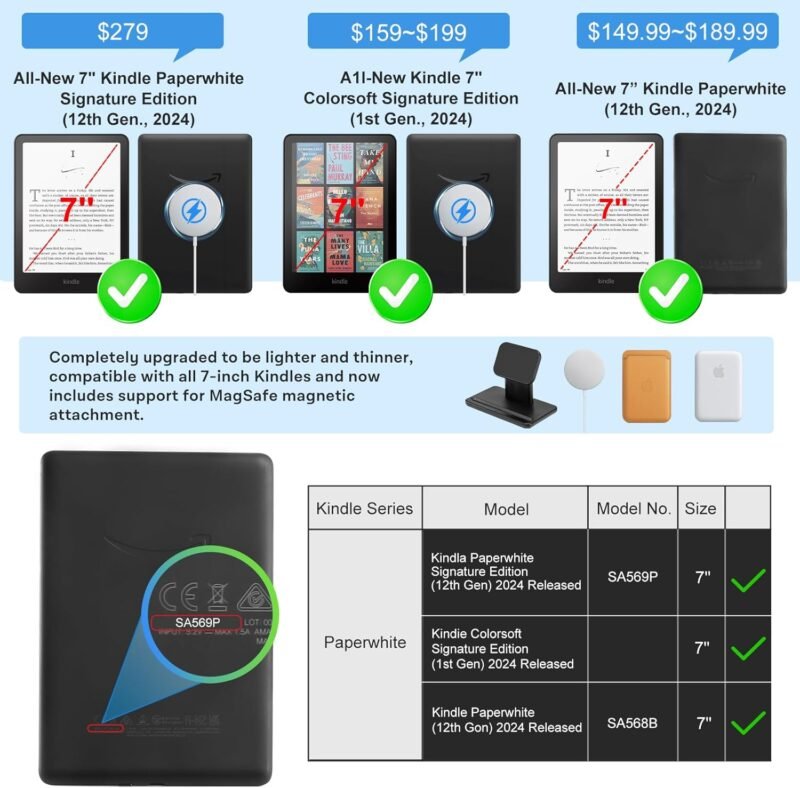 CoBak Stand Case for 7" Kindle Paperwhite 12th Gen 2024 and Kindle Colorsoft with Hand Strap - Compatible with iPhone MagSafe, for Samsung/Belkin/Anker Wireless Charging Pads, Durable, Auto Sleep Wake - Image 2