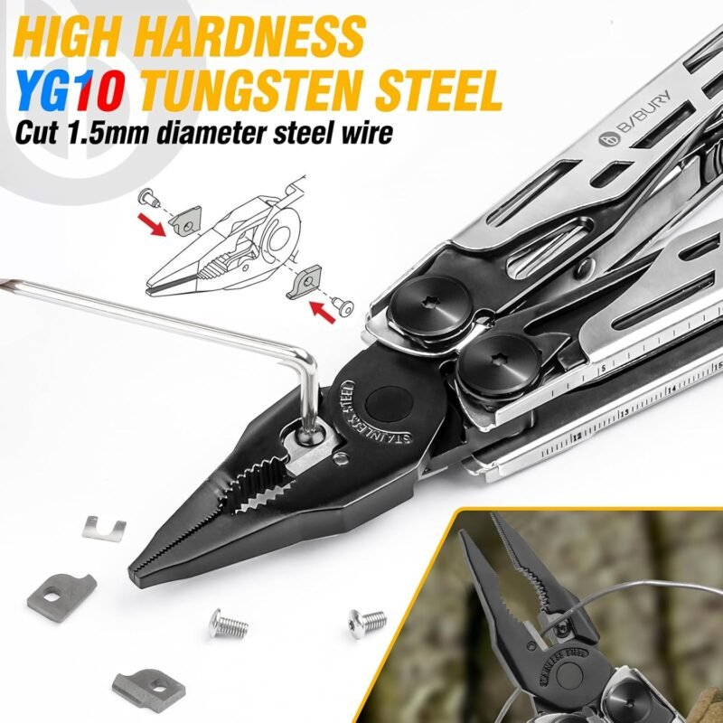 BIBURY Multitool Pliers, Stainless Steel 31-in-1 Multi Tool Pliers with Replaceable Wire Cutters and Saw, Foldable Multitools with Scissors and Screwdriver, Ideal for Camping, Survival, Repair - Image 3