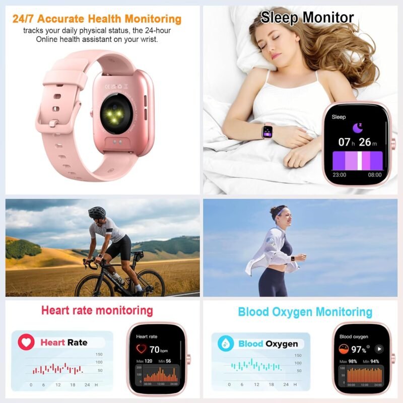 Smart Watch for Women, 2025 HD 1.91" Smartwatch (Answer/Make Call), 112+ Sports Modes Fitness Activity Tracker, Calories/Heart Rate/Sleep Monitor, IP68 Waterproof Step Counter for Android iOS, Pink - Image 4