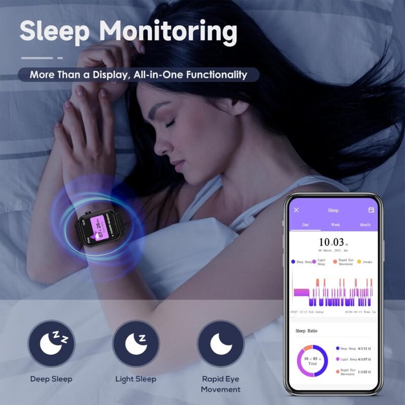 Smart Watches for Women Men, 1.83" HD Smartwatch with 120 Sports Modes, Heart Rate/Sleep Monitor, IP67 Waterproof, Bluetooth Call & Music Control for iPhone/Android - Black - Image 7