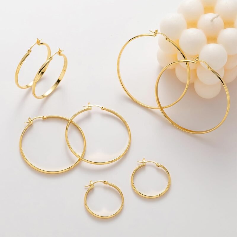 OOOPEL 3mm Wide Large Hoop Earrings for Women Hypoallergenic 925 Sterling Silver Post Gold Earrings Lightweight Silver Hoop Earrings Oversize Big Gold Hoops 30/40/50/60MM - Image 7