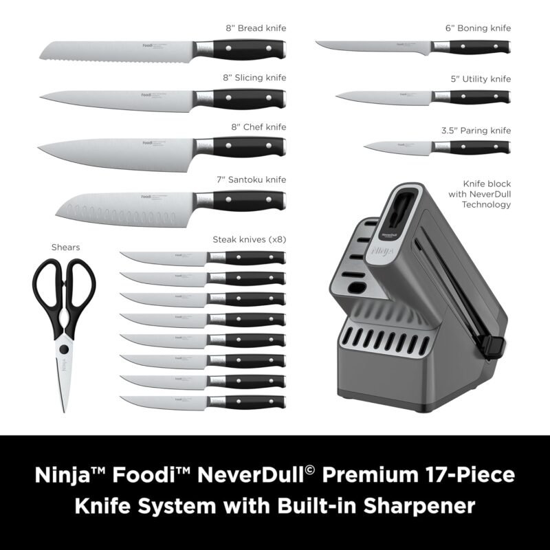 Ninja K32017 Foodi NeverDull Premium Knife System, 17 Piece Knife Block Set with Built-in Sharpener, German Stainless Steel Knives, Black - Image 2