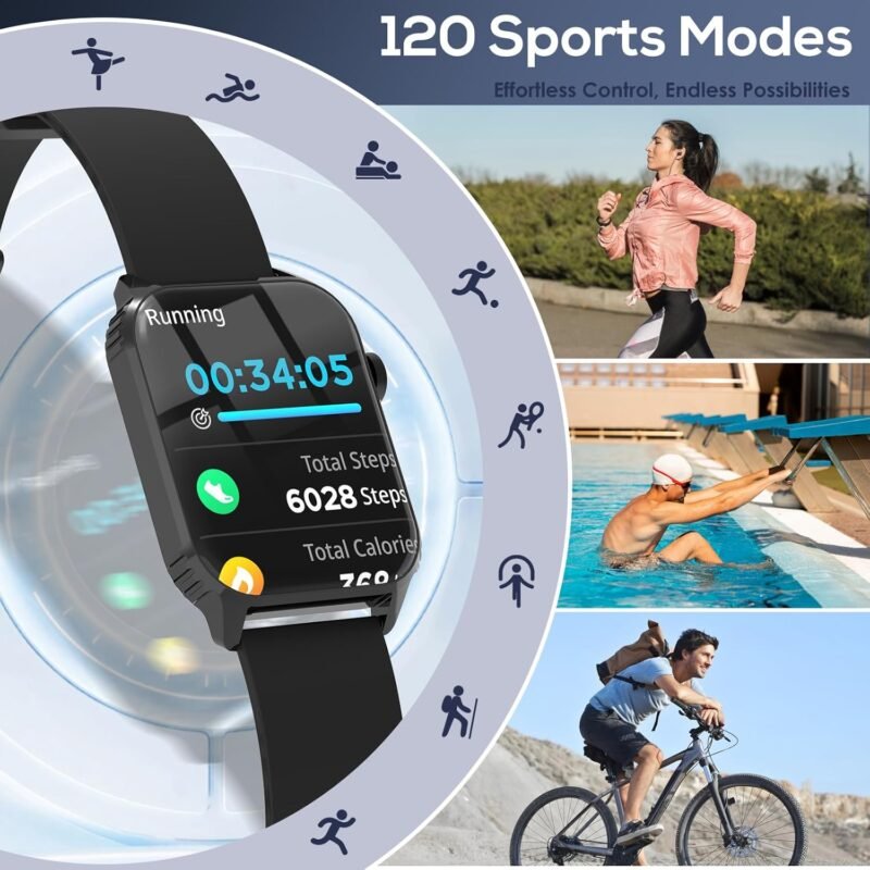 Smart Watches for Women Men, 1.83" HD Smartwatch with 120 Sports Modes, Heart Rate/Sleep Monitor, IP67 Waterproof, Bluetooth Call & Music Control for iPhone/Android - Black - Image 5