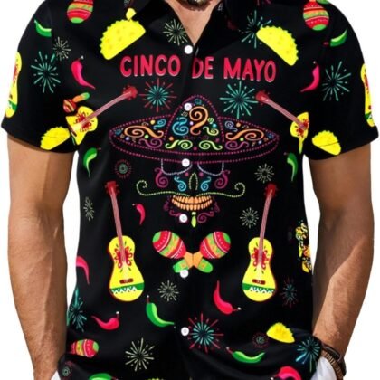 Cinco De Mayo Shirts for Men Mexico Button Down Shirt Hawaiian Tropical Tees Summer Short Sleeve Outfit