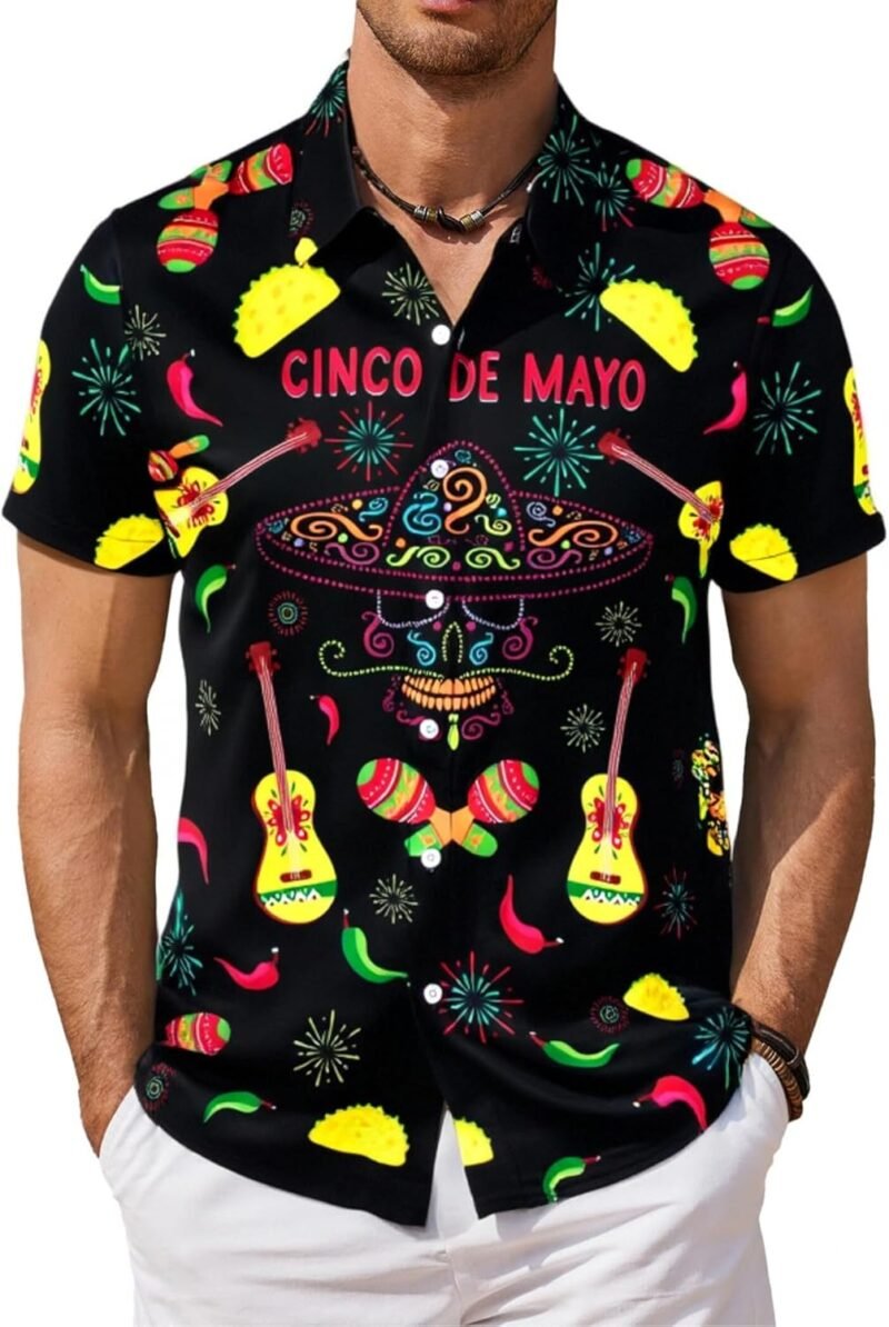 Cinco De Mayo Shirts for Men Mexico Button Down Shirt Hawaiian Tropical Tees Summer Short Sleeve Outfit