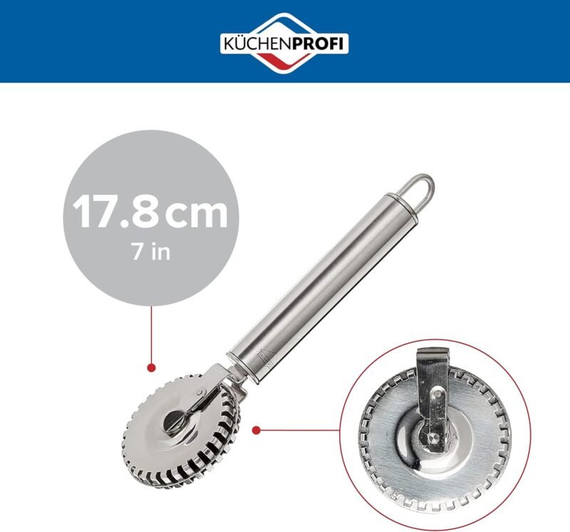 Ravioli Cutter 18/10 Stainless Steel Wheel, Perfect for Cutting, Sealing, and Crimping Fresh Pasta and Pastry Dough, 7-Inch, Silver - Image 2