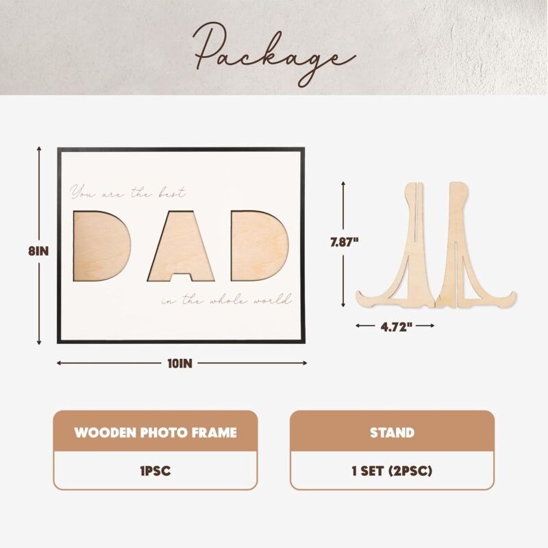 Father's Day Gift For Dad, Photo Frame DAD Sign For Table Decoration, Photo Fame From Daughter, Display 3 Photos 3x3 Inch, Father's Day Gift, Home Office Decoration (Picture Frame) - Image 4