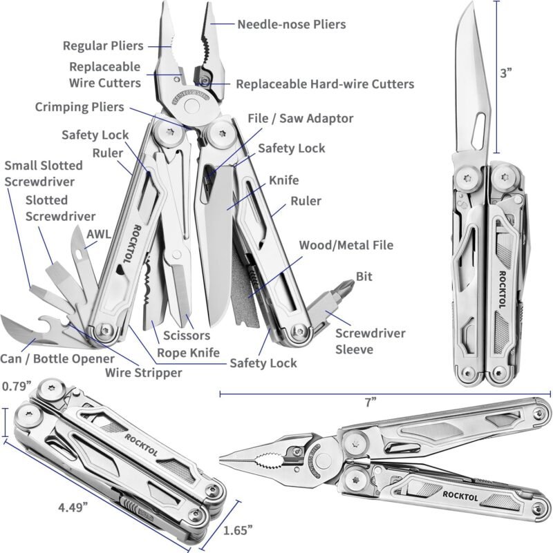 Multitool, 29-in-1 Multitool Pliers with Replaceable Wire Cutters and Saw, Heavy-duty Stainless Steel Multi-tool Set and Nylon Sheath for Camping Survival multi tool for Man - Image 7