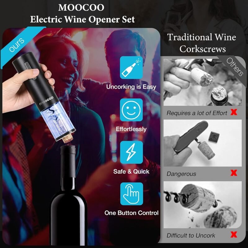 Electric Wine Opener with Charging Base, Cordless Electric Wine Bottle Opener with 2-in-1 Aerator &Pourer, Foil Cutter, 2 Vacuum Preservation Stoppers, Display Charging Station for Easy Storage - Image 2