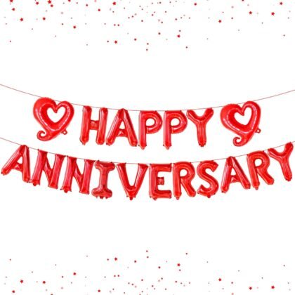 KatchOn 18 Inch Happy Anniversary Balloons Letters - Big Red Banner for Decorations | Heart Balloons for Party