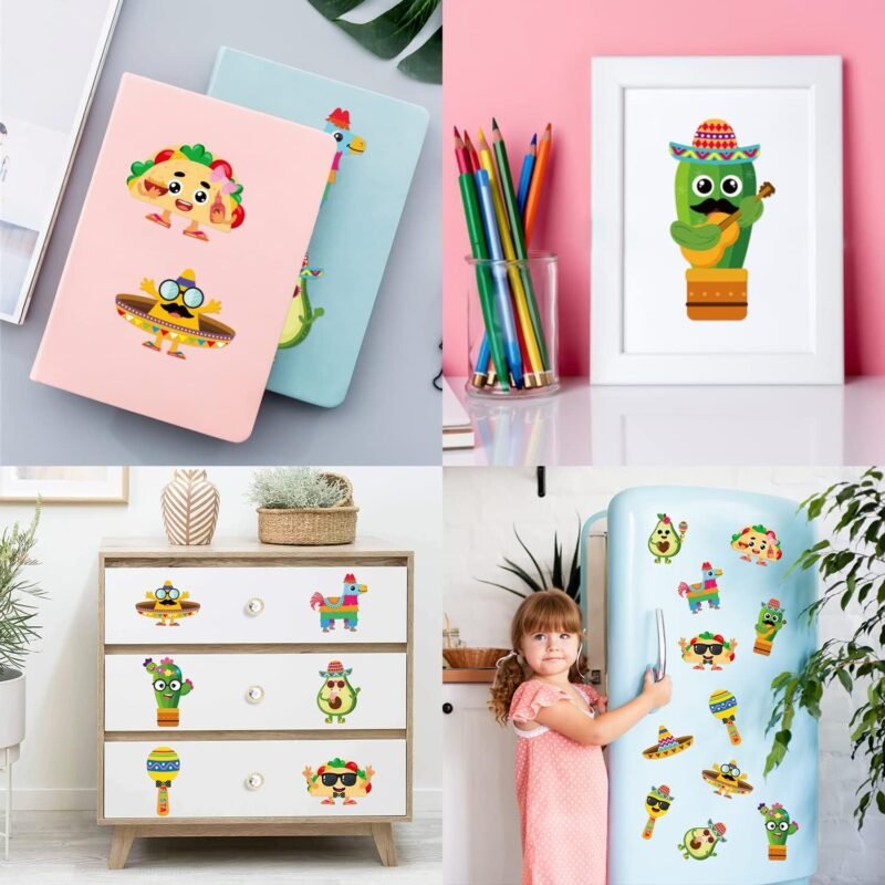 Haooryx 36Pcs Make Your Own Fiesta Stickers Sheet, Make a Face Stickers Game Mexican Fiesta Cinco De Mayo Taco Sticker Mix and Match Cactus Sticker for Kids Birthday Party Favor Gift Art Craft Rewards - Image 4