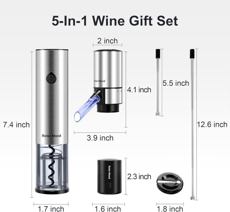 Electric Wine Opener Set, Roter Mond Automatic Wine Bottle Opener set with Electric Wine Decanter Aerator Wine Foil Cutter 2 Vacuum Stoppers, 5-in-1 Wine for Home Party Thanksgiving Christmas New Year - Image 7