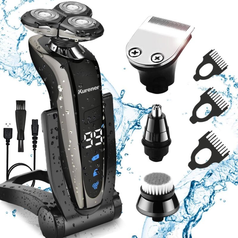 Electric Shaver Razor for Men Rechargeable 100% Waterproof Rotary for Shaving with Nose Trimmer Sideburns Trimmer Face Cleaning Brush - Image 6