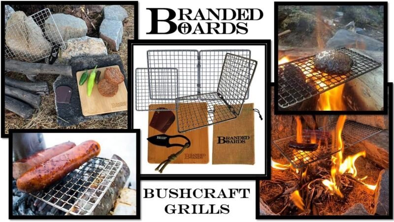 Portable Bushcraft Stainless BBQ Cooking Grill Grate, Bamboo Cutting Board, Burlap Bag, Mini Knife, Fire Starter Kits. Camping, Campfires, Backpacking, Hunting & Fishing Gear - Image 3