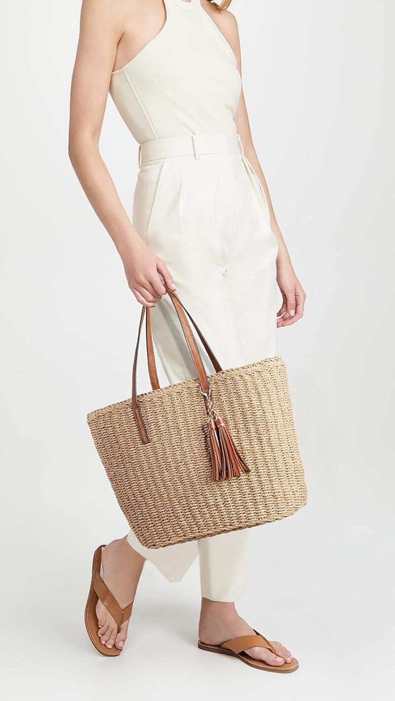 YXILEE Straw Bags For Women | M Size Travel Straw Totes Bag Woven Summer Handmade Shoulder Bag Handbag - Image 3
