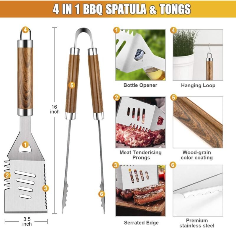 BBQ Grill Accessories Set, 38Pcs Stainless Steel Grill Tools Grilling Accessories with Aluminum Case, Thermometer, Grill Mats for Camping/Backyard Barbecue, Grill Set for Men Women - Image 2