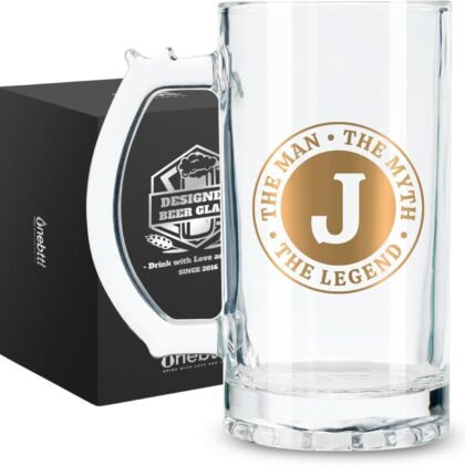 Onebttl Personalized Beer Gifts for Men Beer Lovers - 17 oz Heavy Beer Stein Mug with Handle for Boss as Birthday Christmas Gift - LEGEND J