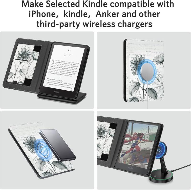 CoBak Stand Case for 7" Kindle Paperwhite 12th Gen 2024 and Kindle Colorsoft with Hand Strap - Compatible with iPhone MagSafe, for Samsung/Belkin/Anker Wireless Charging Pads, Durable, Auto Sleep Wake - Image 8