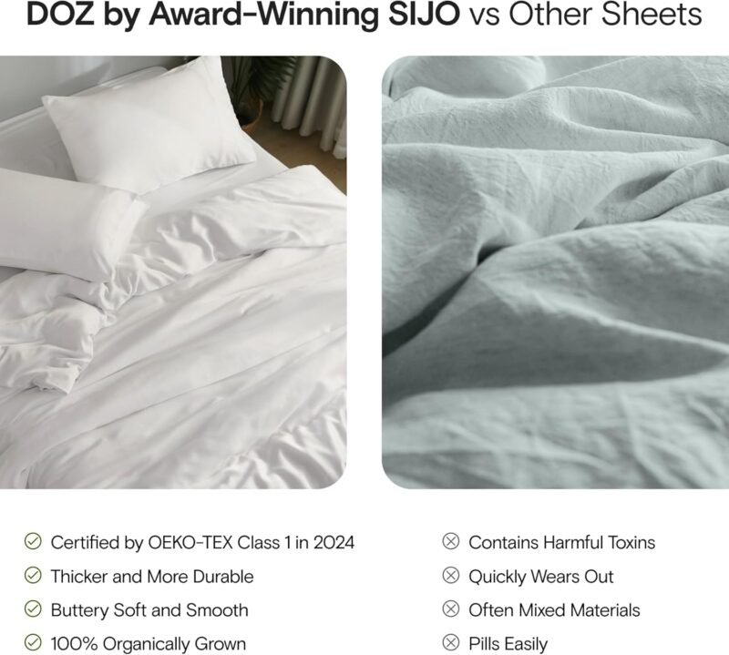DOZ Sheet Set, 100% Viscose derived from Bamboo, Organically Grown, Buttery Soft, Cooling Sheets, High GSM, Deep Pockets - 4 Piece - 2 Pillowcases 1 Fitted 1 Top Sheet (Forest, King) - Image 6