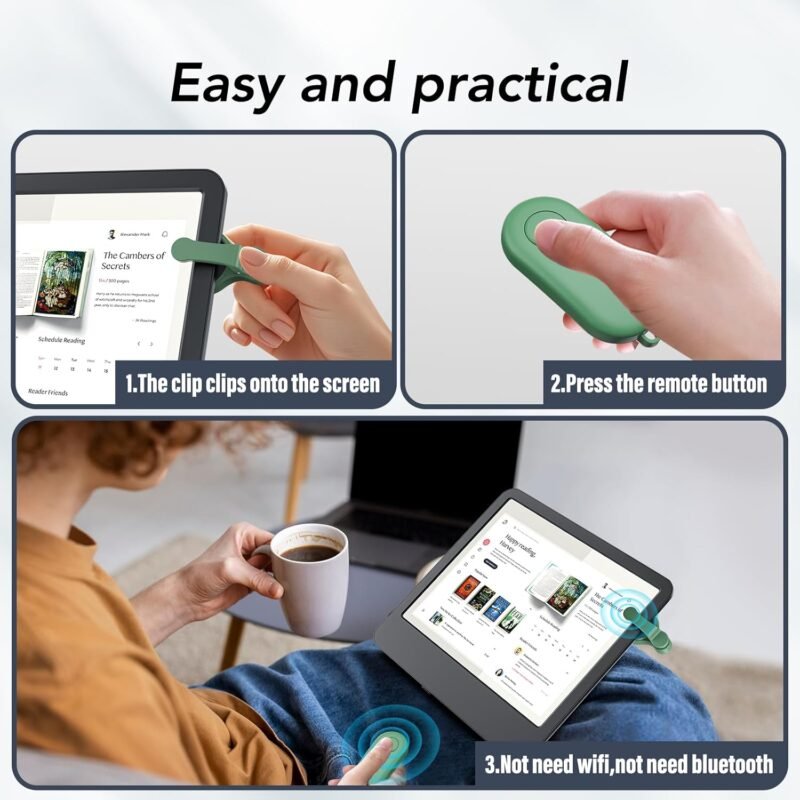 Remote Control Page Turner for Kindle Paperwhite Oasis Kobo eReaders,Kindle Clicker Page Turner Accessories for iPhone,iPad, Android Tablets Reading Novels,Camera Video Record&Shutter Selfie (Green) - Image 3